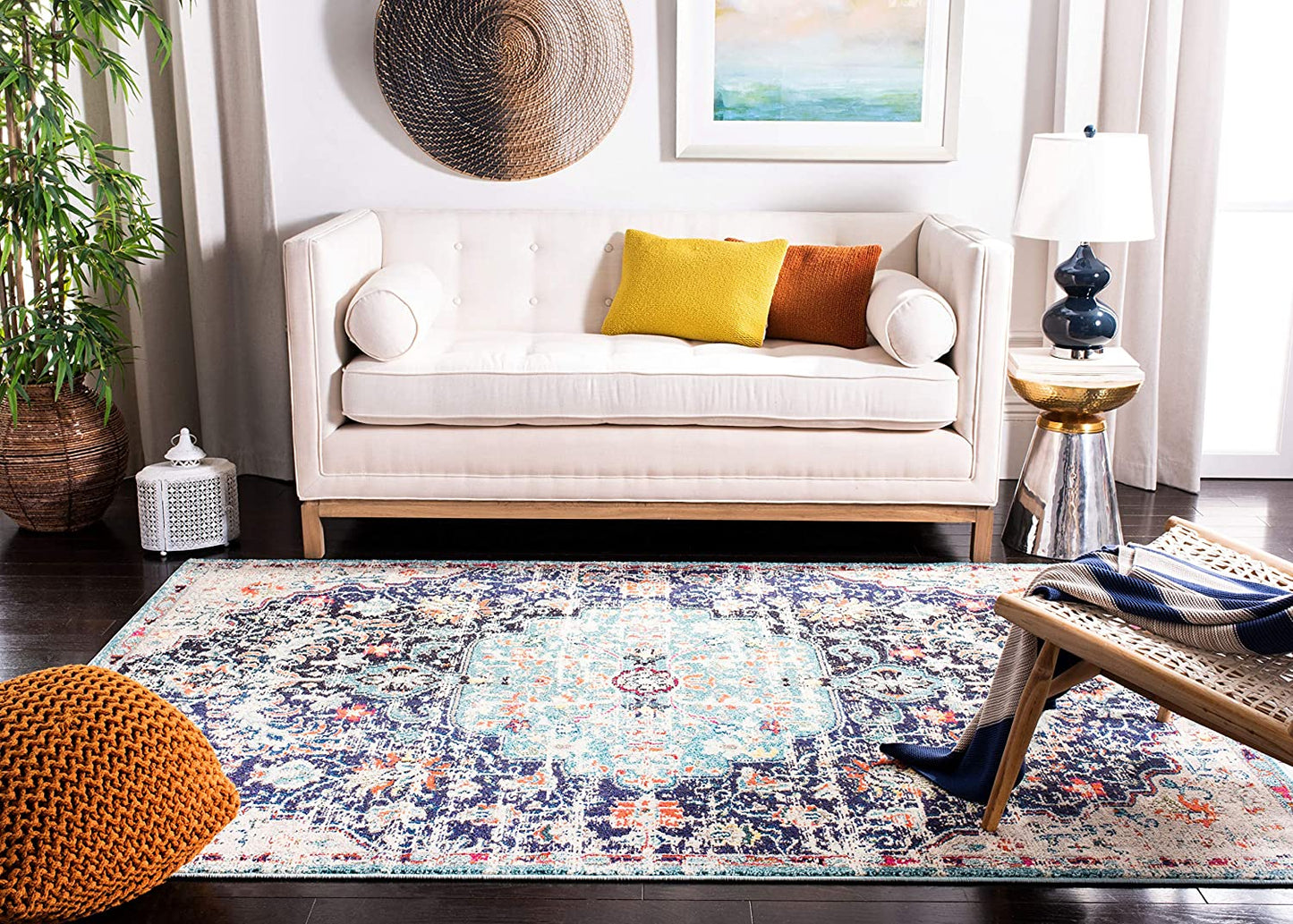 Boho Chic Vintage Medallion Distressed Area Rug Black/Teal