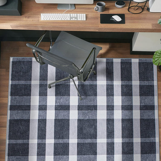 Modern Plaid Stain Resistant Flat Weave Eco Friendly Premium Recycled Machine Washable Area Rug 3'3"x5' Black