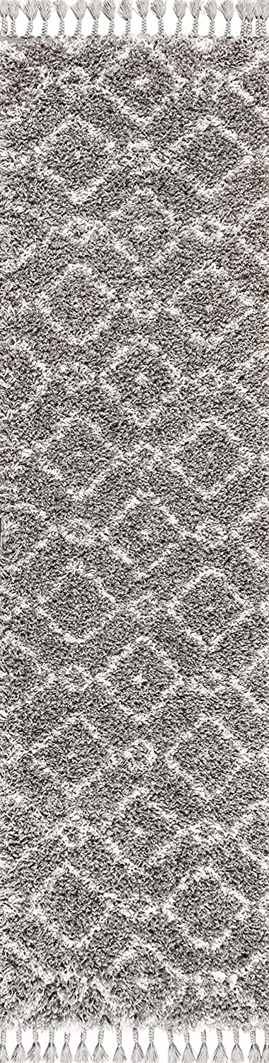Mercer Shag Plush Tassel Moroccan Diamond Indoor Soft Area Rug Cream/Grey
