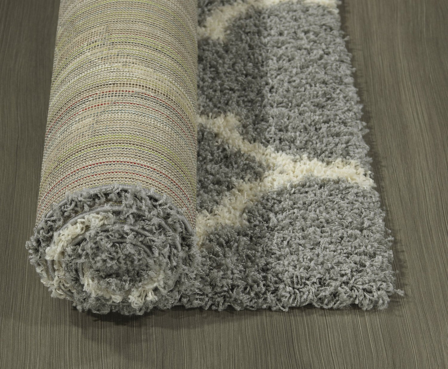 Gray Soft White Shag Trellis Area Rugs