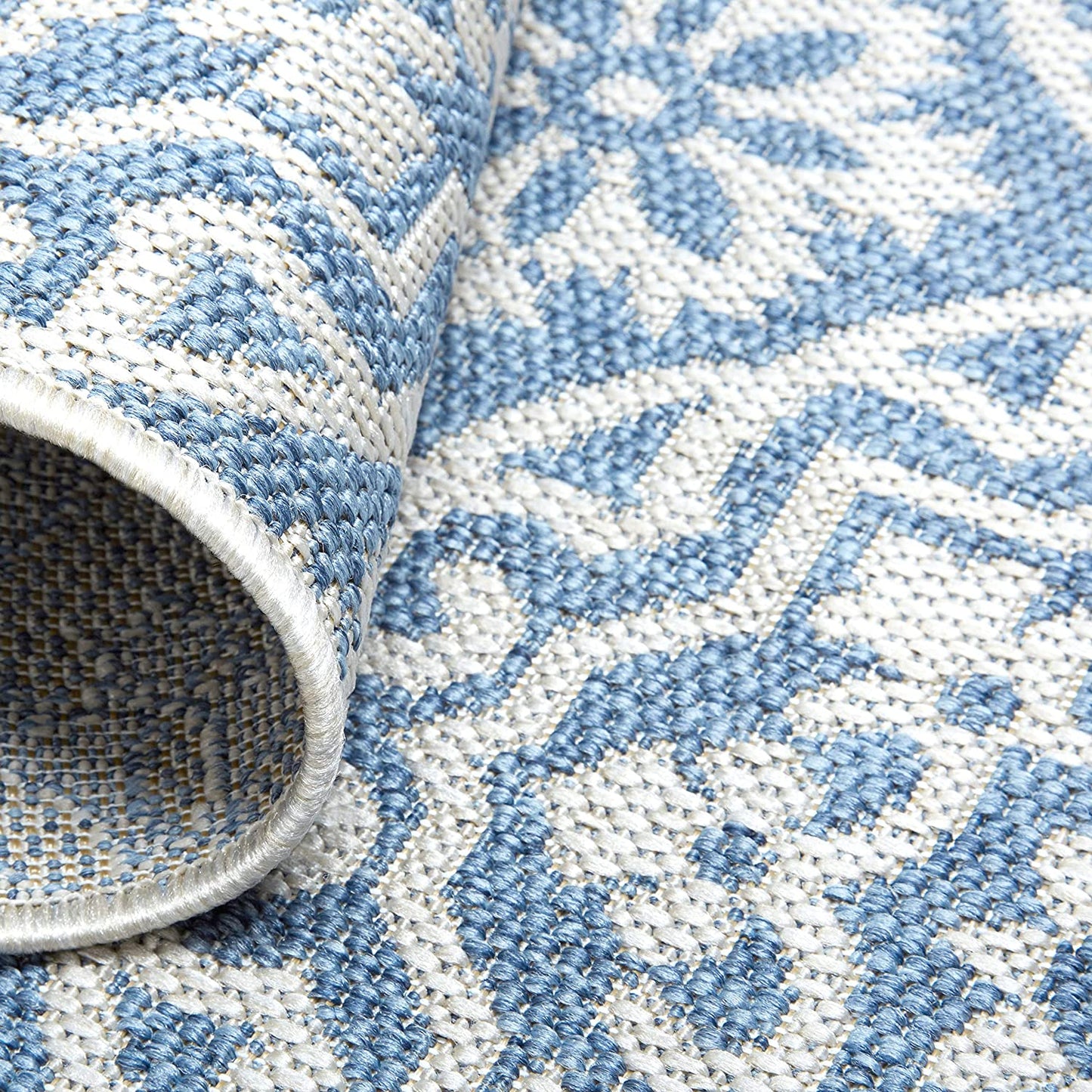 Damask Pattern Blue Grey Indoor/Outdoor Area Rug - UV/Weather Resistant