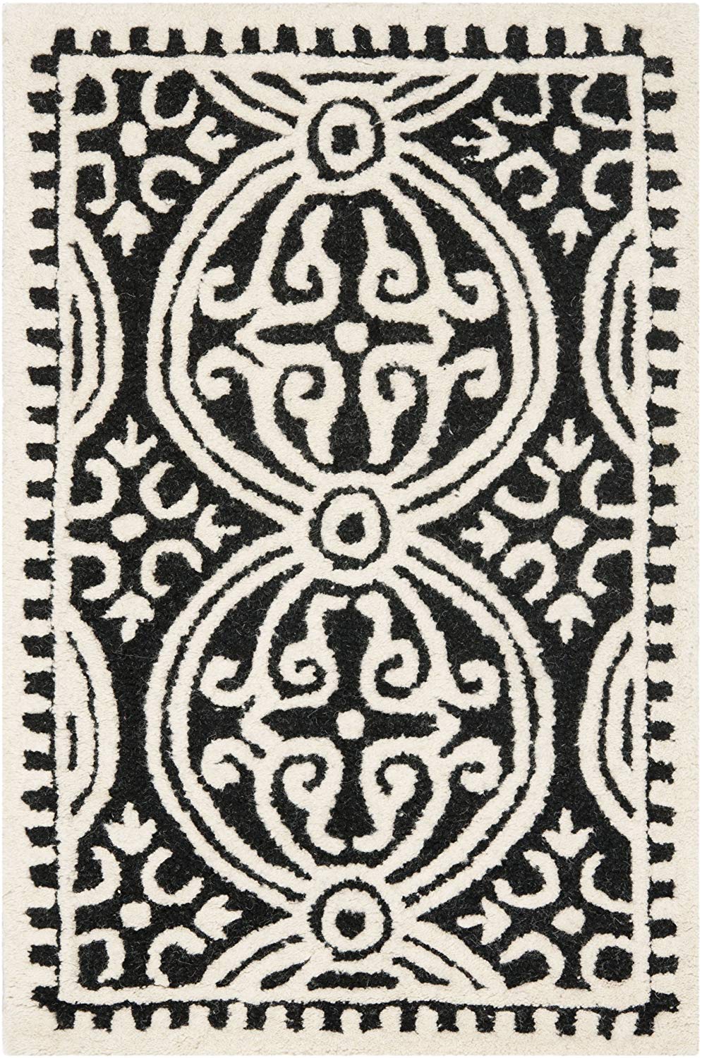 Handcrafted Geometric Black ivory Premium Wool Soft Area Rug