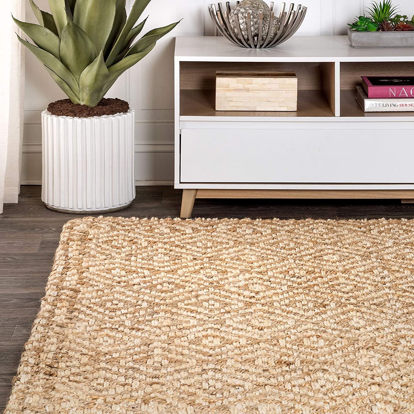 Hira Hand Woven Diamond Chunky Jute Natural soft Area Rug
