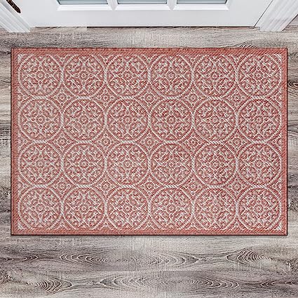 Capri Transitional Floral Circles Textured Flat Weave Easy Cleaning Outdoor Rugs - 2' x 3' Brown