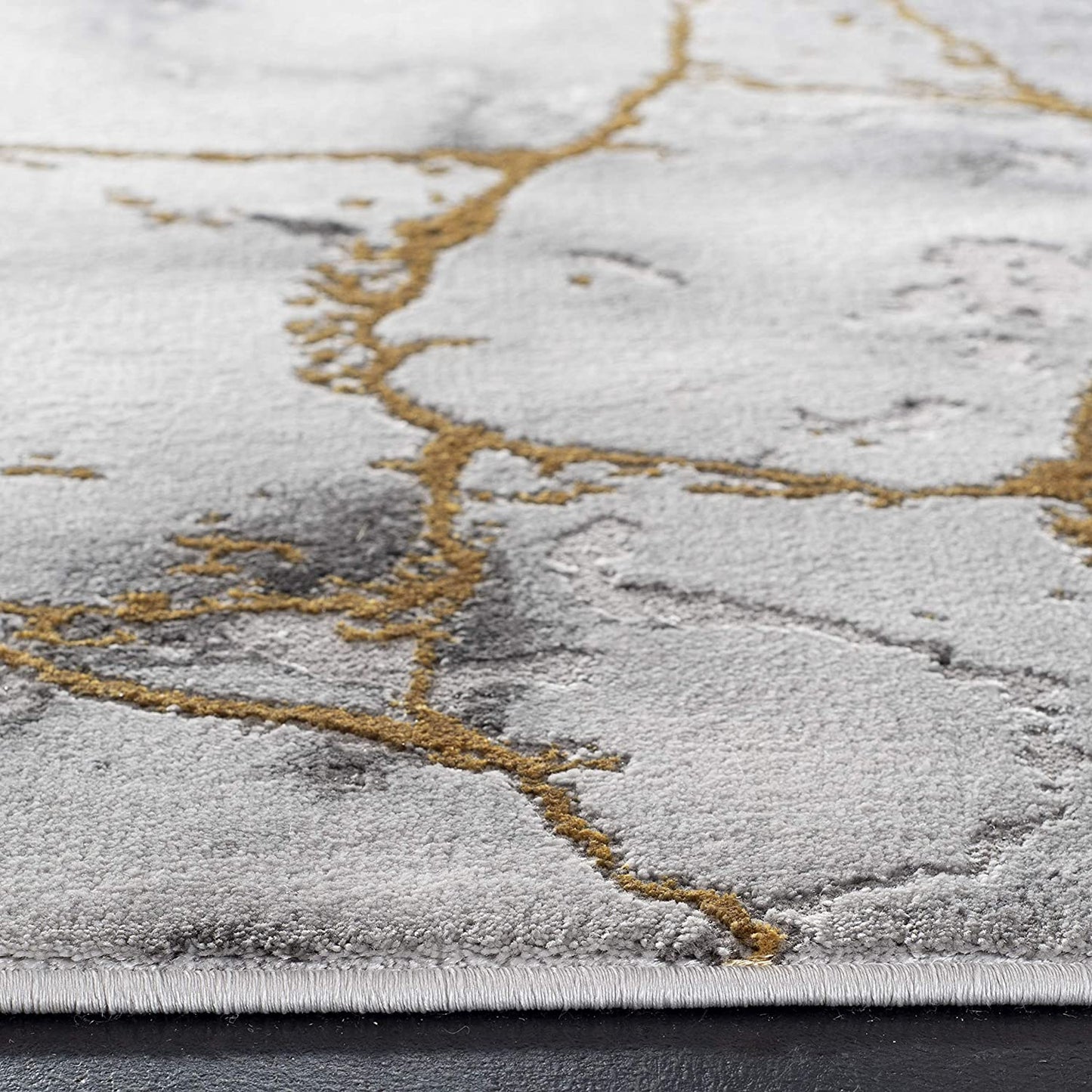 Modern Abstract Area Rug,  Grey/Gold