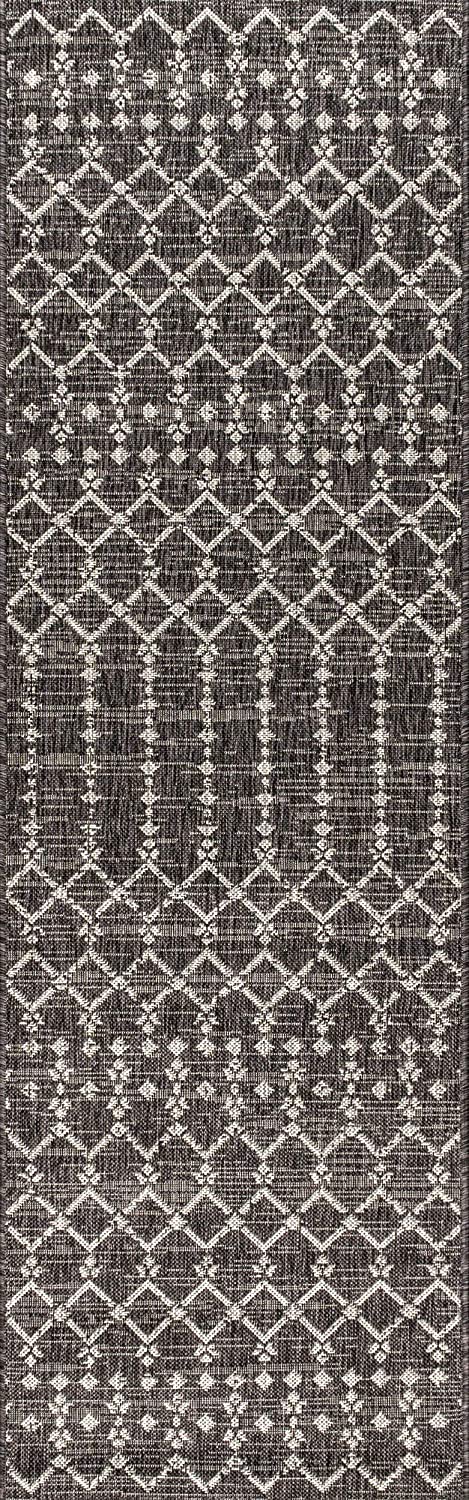 Moroccan Geometric Textured Weave Indoor/Outdoor Black/Gray Area Rug