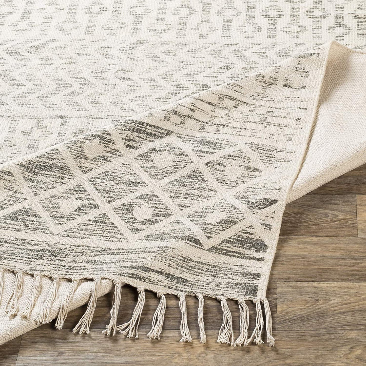 Bohemian Moroccan Soft Area Rug, Ivory Charcoal