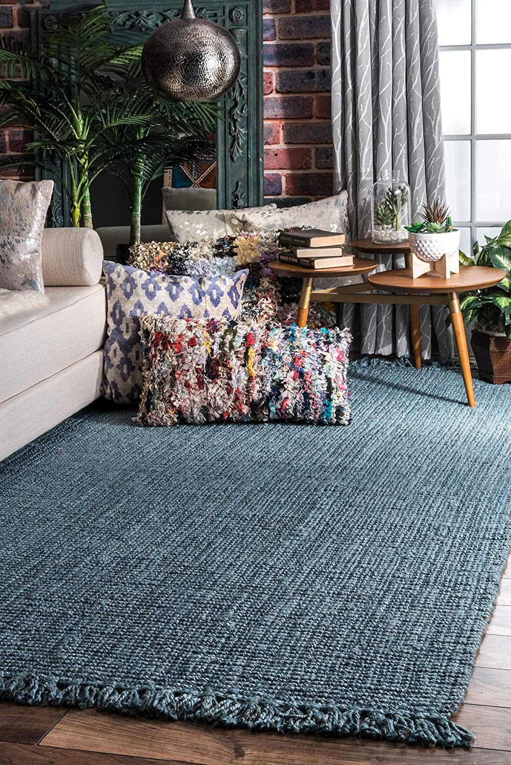 Chunky Loop Blue Jute Rug - Multiple sizes available
