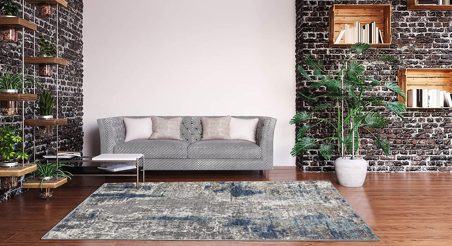 Euston Collection Blue Abstract Soft Area Rug