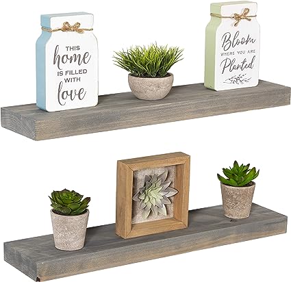Set of 2 - Functional & Handmade Rustic Wooden Shelve (Dark Walnut, 36" Inch Long x 5.5 Inch Wide)