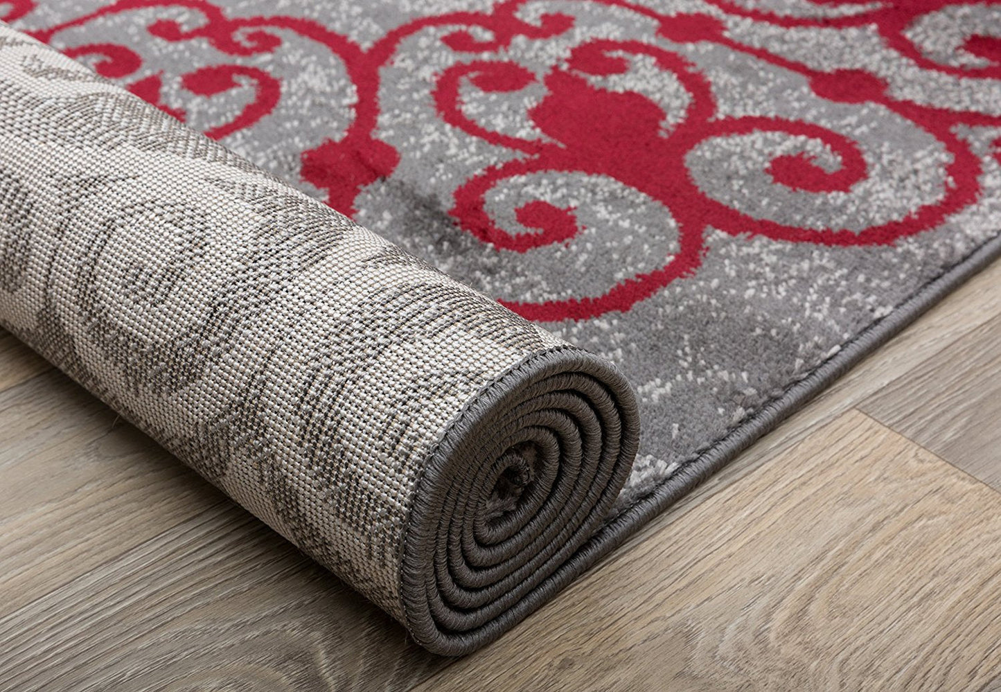 Floral Gray White Red Area Rugs