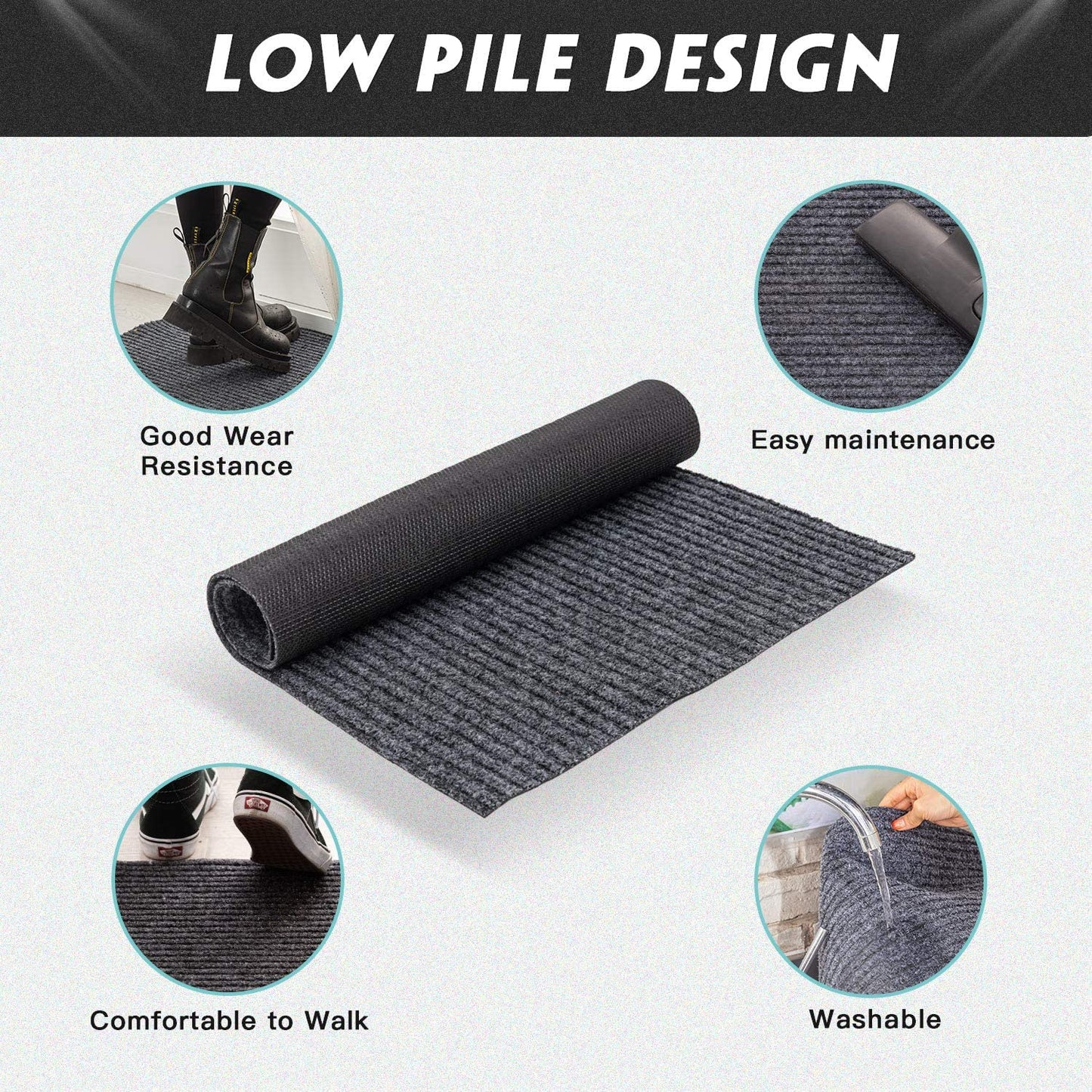 Front Door Mat Outdoor Indoor Doormat Welcome Mats Outside Entrance Shoe Grey,2 Pack
