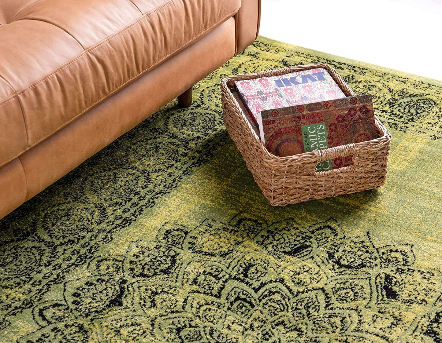 Modern Traditional Vintage Distressed Sage Green Soft Rug