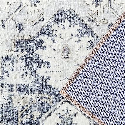 Indoor Floor Print Distressed Carpet Gray Multi Thin Area Rug