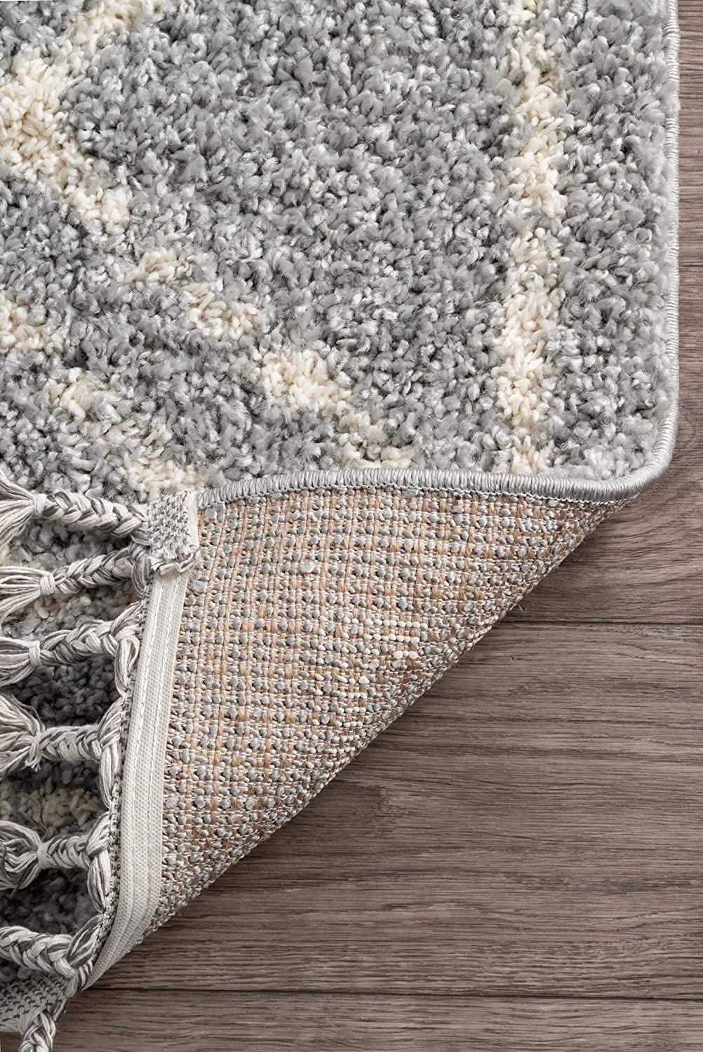 Moroccan Diamond Tassel Grey Soft Plush Shag Area Rug