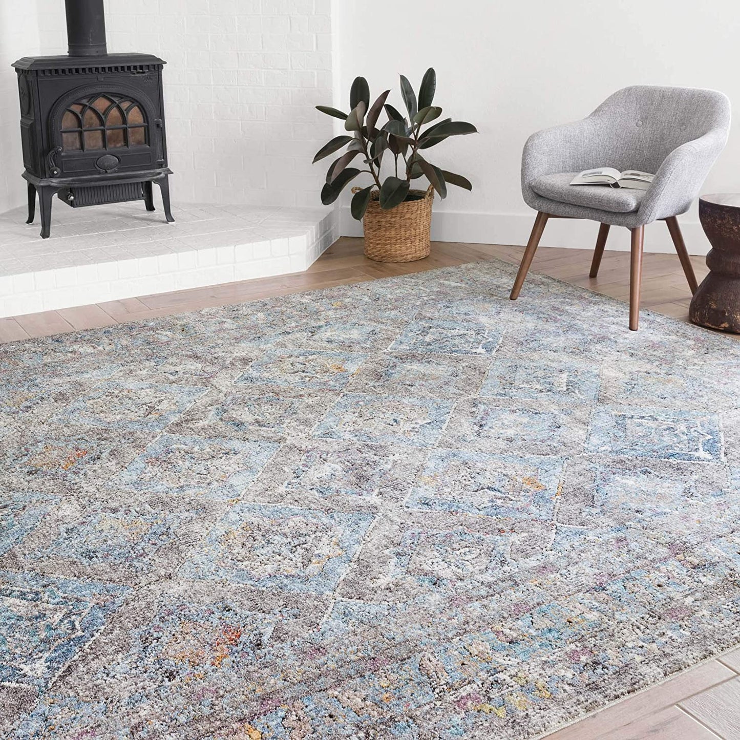 Dante Collection Soft Area Rug Granite/Light Blue
