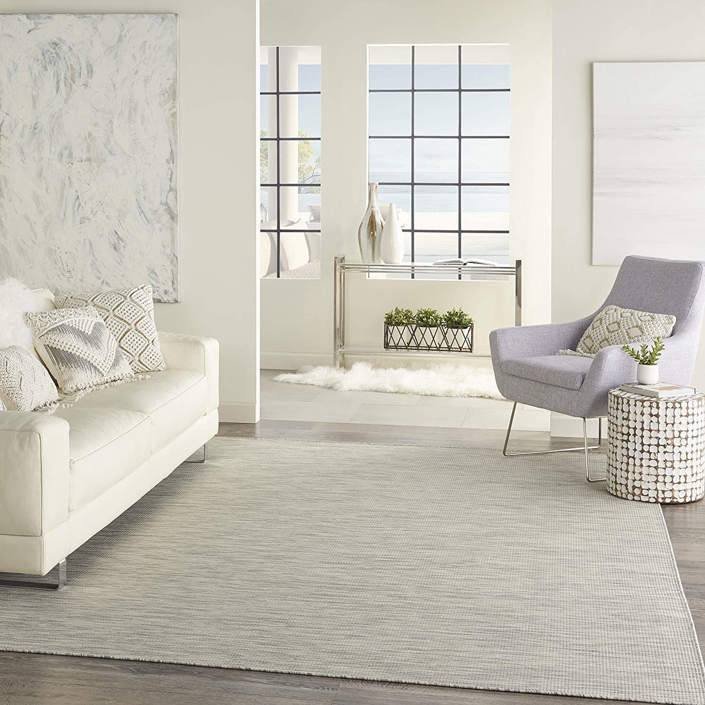 Flat-Weave Indoor/Outdoor Light Grey Area Rug