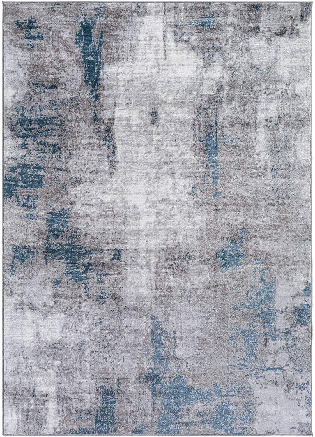 Houda Modern Abstract Area Rug, Aqua/Gray