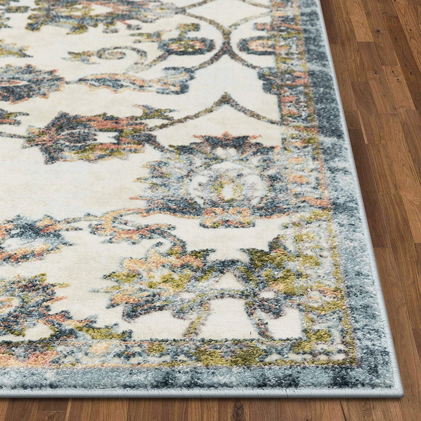 Atlas Blue Distressed Floral Oriental Pattern Area Rug