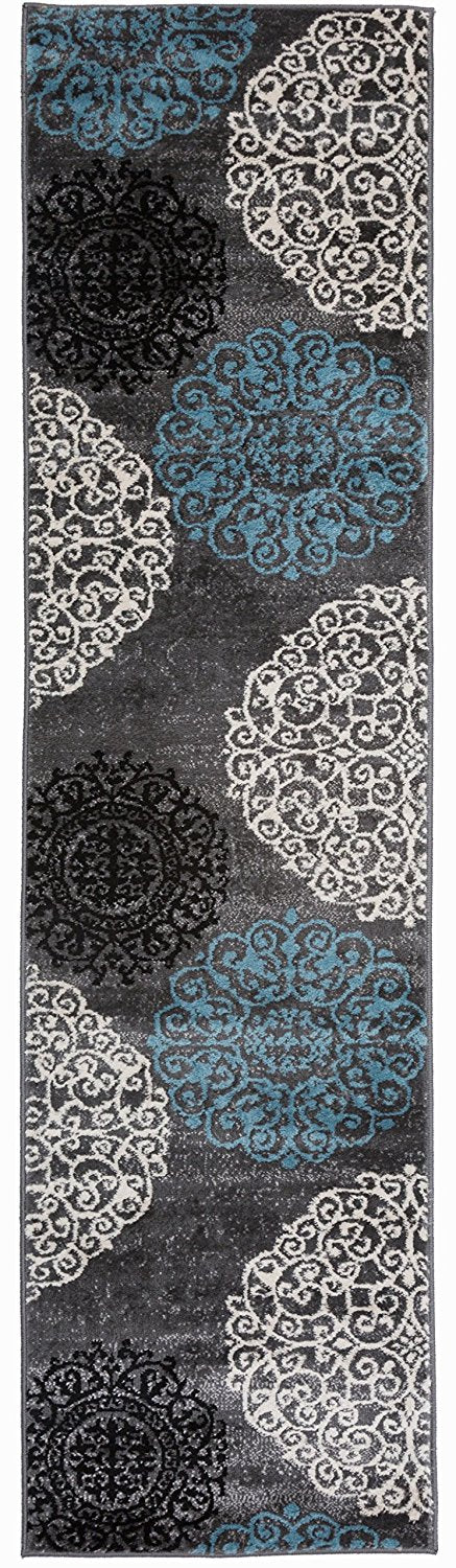 Gray Blue Large Floral Area Rug