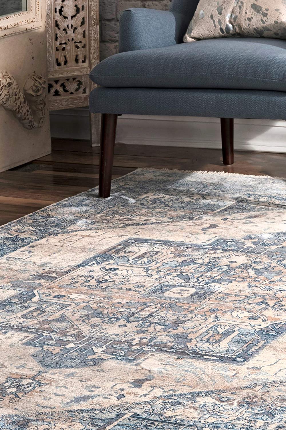 Medallion Fringe Soft Area Rug Light Blue