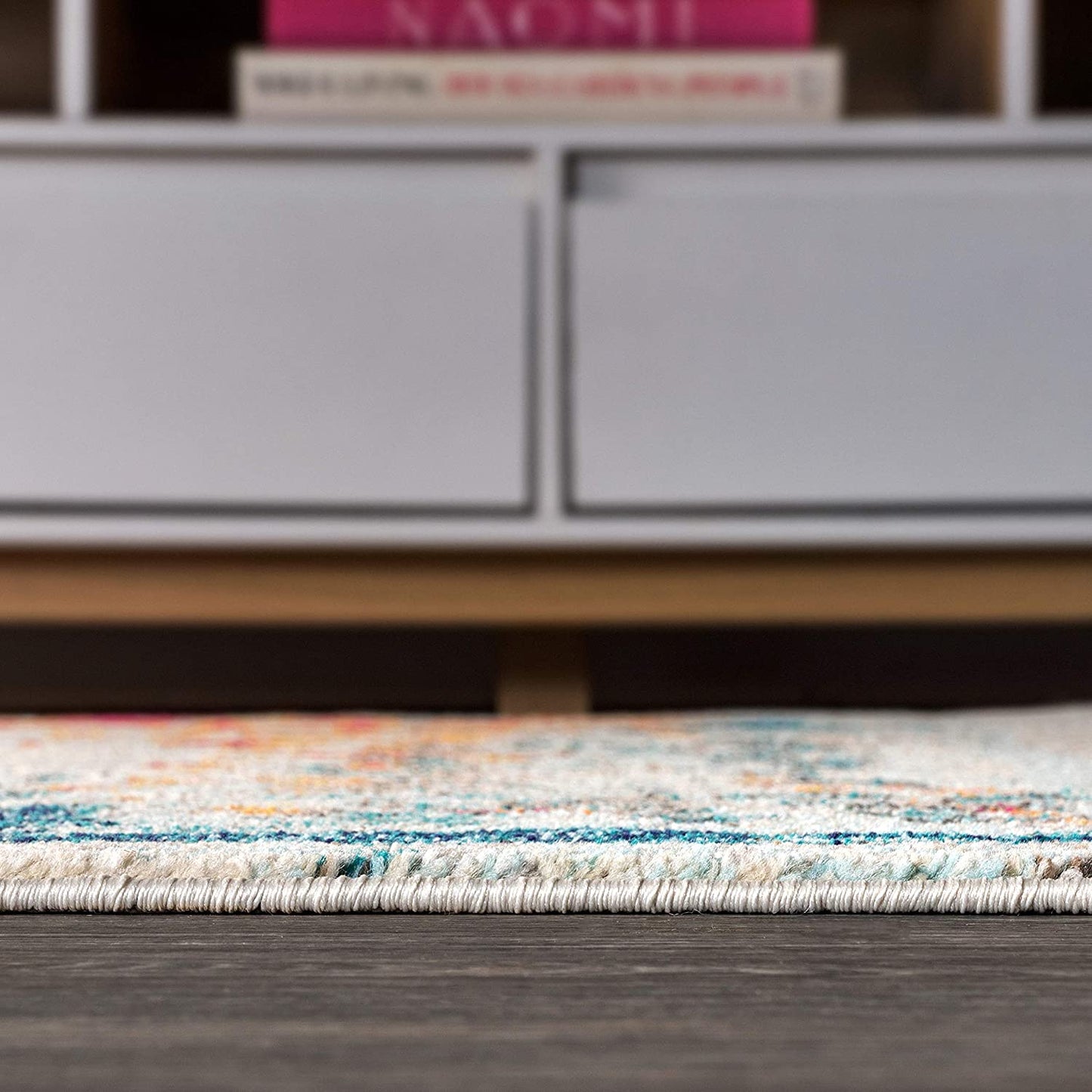 Contemporary Modern Abstract Brushstroke Cream/Blue Rug