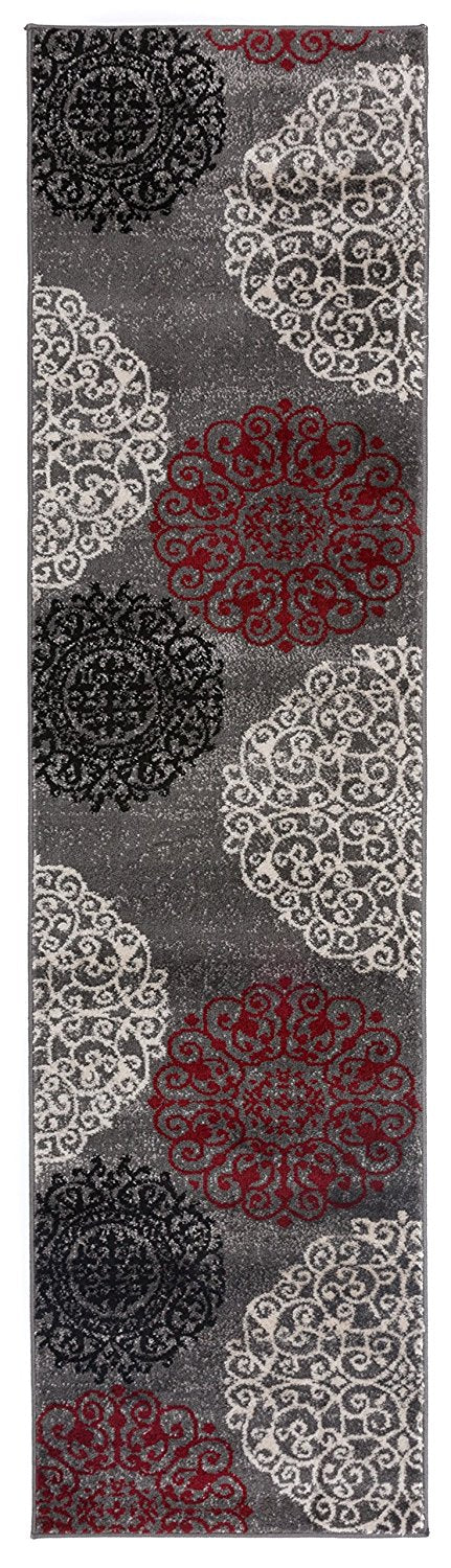 Floral Gray White Red Area Rugs