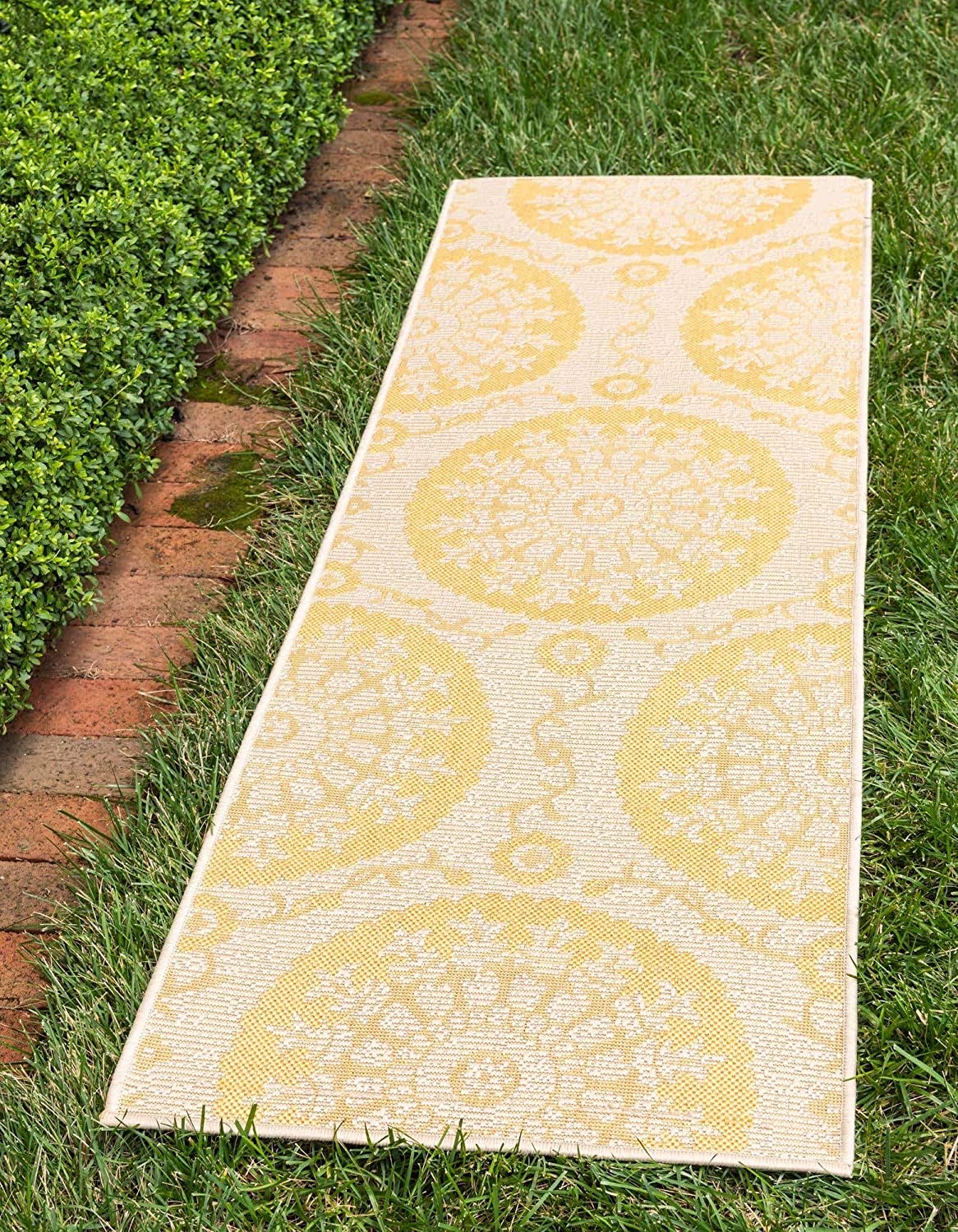 Botanical Collection Floral Abstract Transitional Indoor Outdoor Flatweave Yellow Area Rug