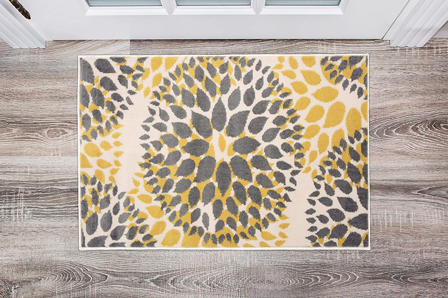 Floral Gray/Grey Yellow Area Rug