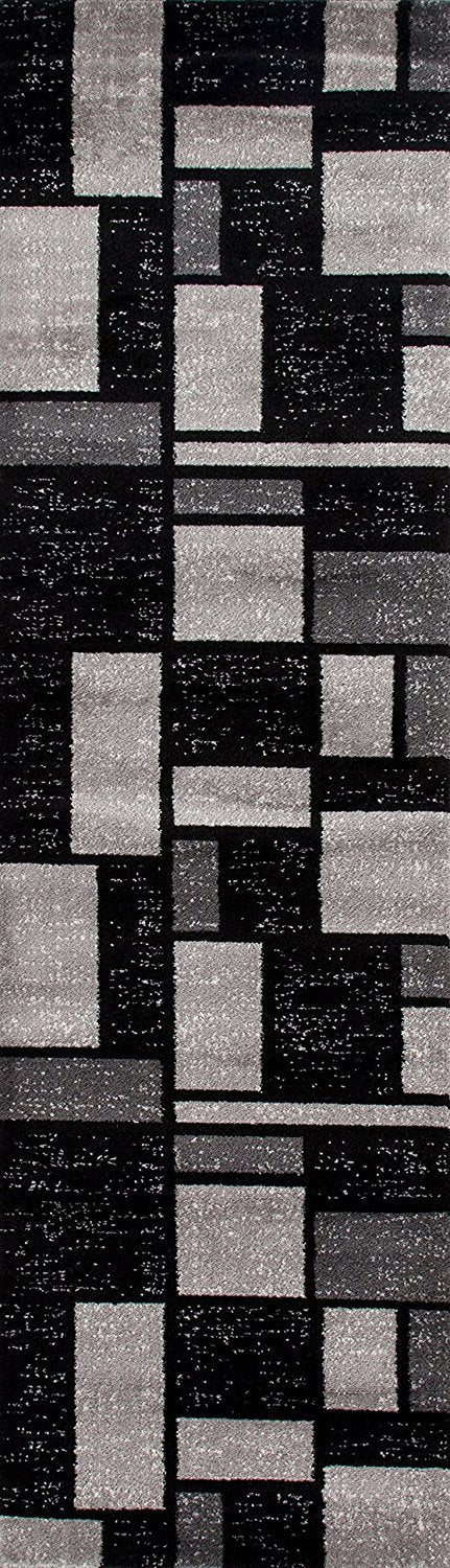 Gray/Grey Black Abstract Area Rug