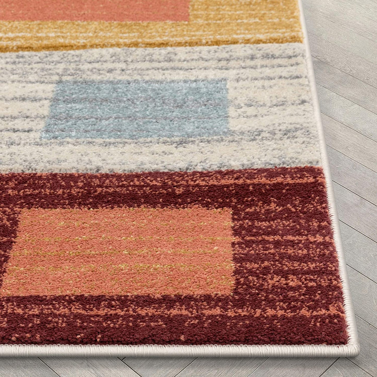 Multi Modern Geometric Boxes Pattern Area Rug