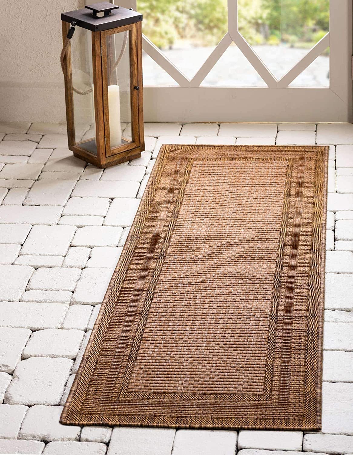 Solid Casual Transitional Indoor and Outdoor Flat weave Light Brown Area Rug