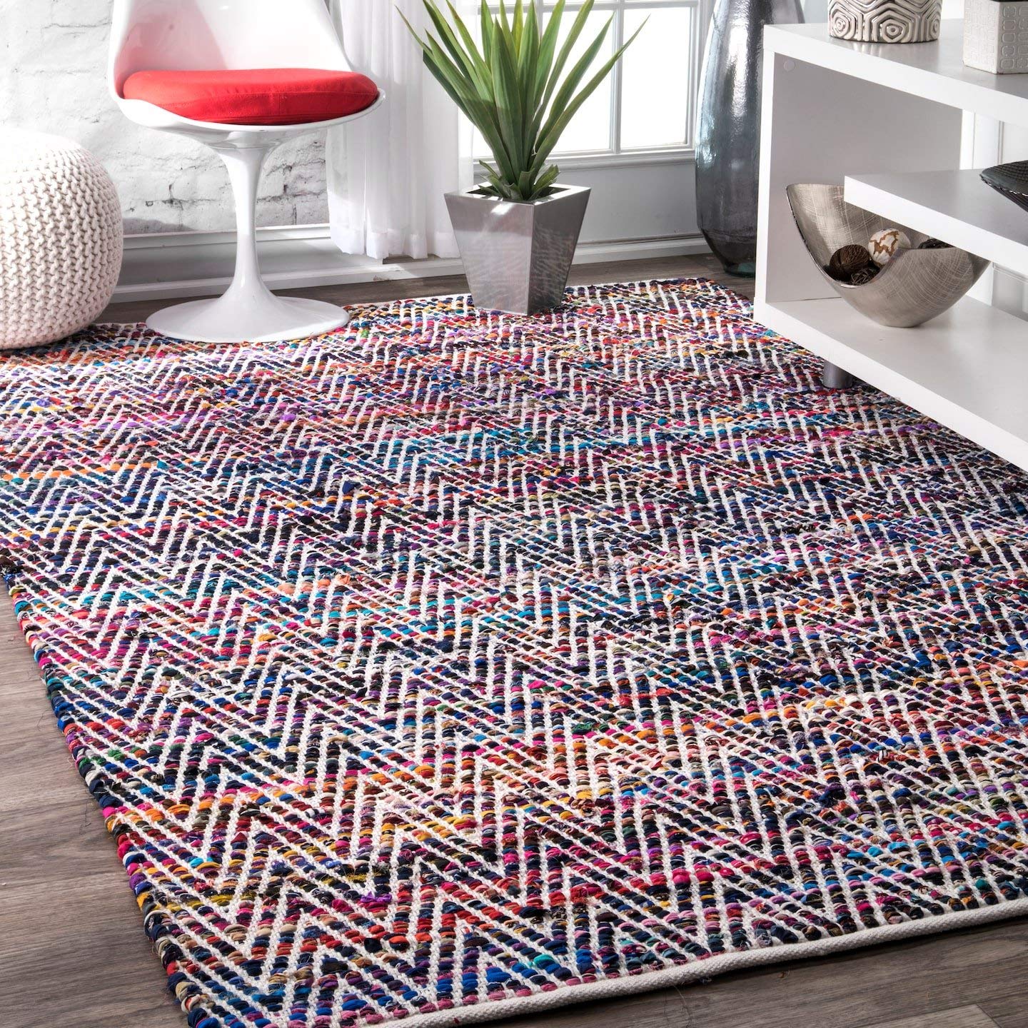 Handwoven Chevron Pattern Soft Indigo Texture Area Rug