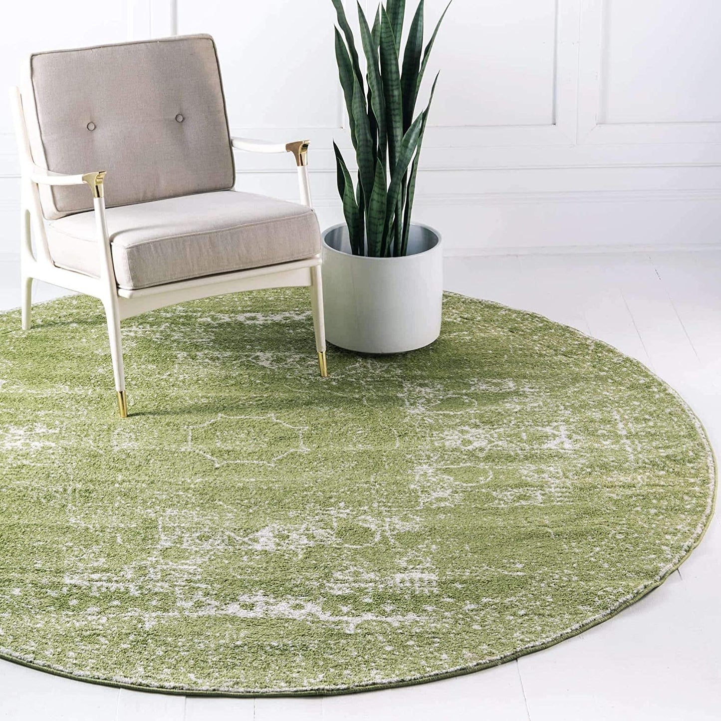 Bromley Collection Vintage Traditional Medallion Border Ivory Green Soft Area Rug