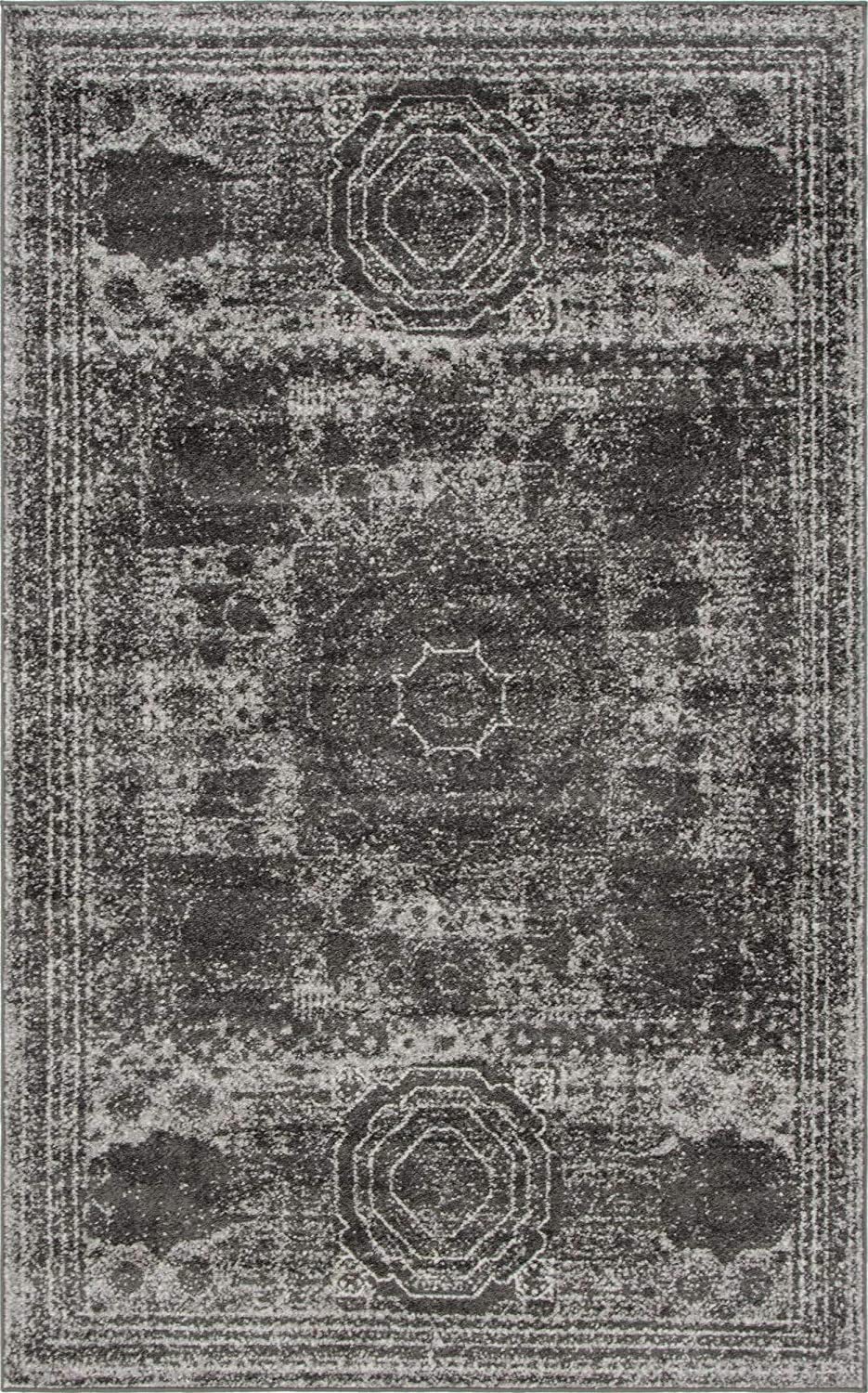 Bromley Collection Vintage Traditional Medallion Border Dark Gray Area Rug
