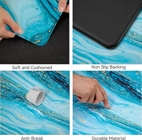 Sets 2 Gold Marble Abstract Cushioned Anti-Fatigue Non-Slip Memory Foam Comfort Standing Mat, 17.3''x 28''+17.3'' x 47''
