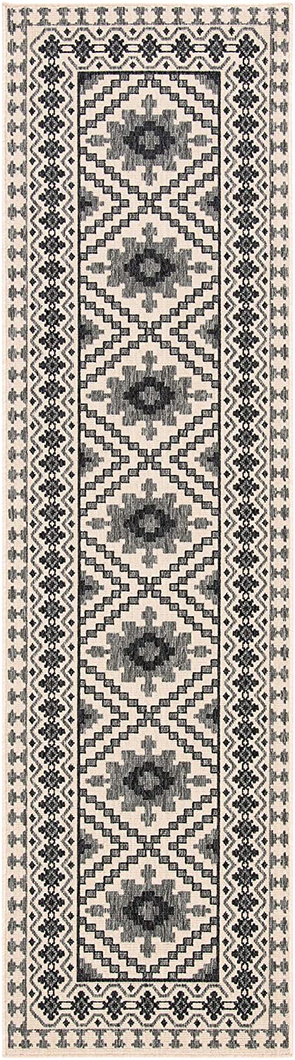 Boho Indoor/ Outdoor Patio Backyard Area Rug, Ivory / Slate