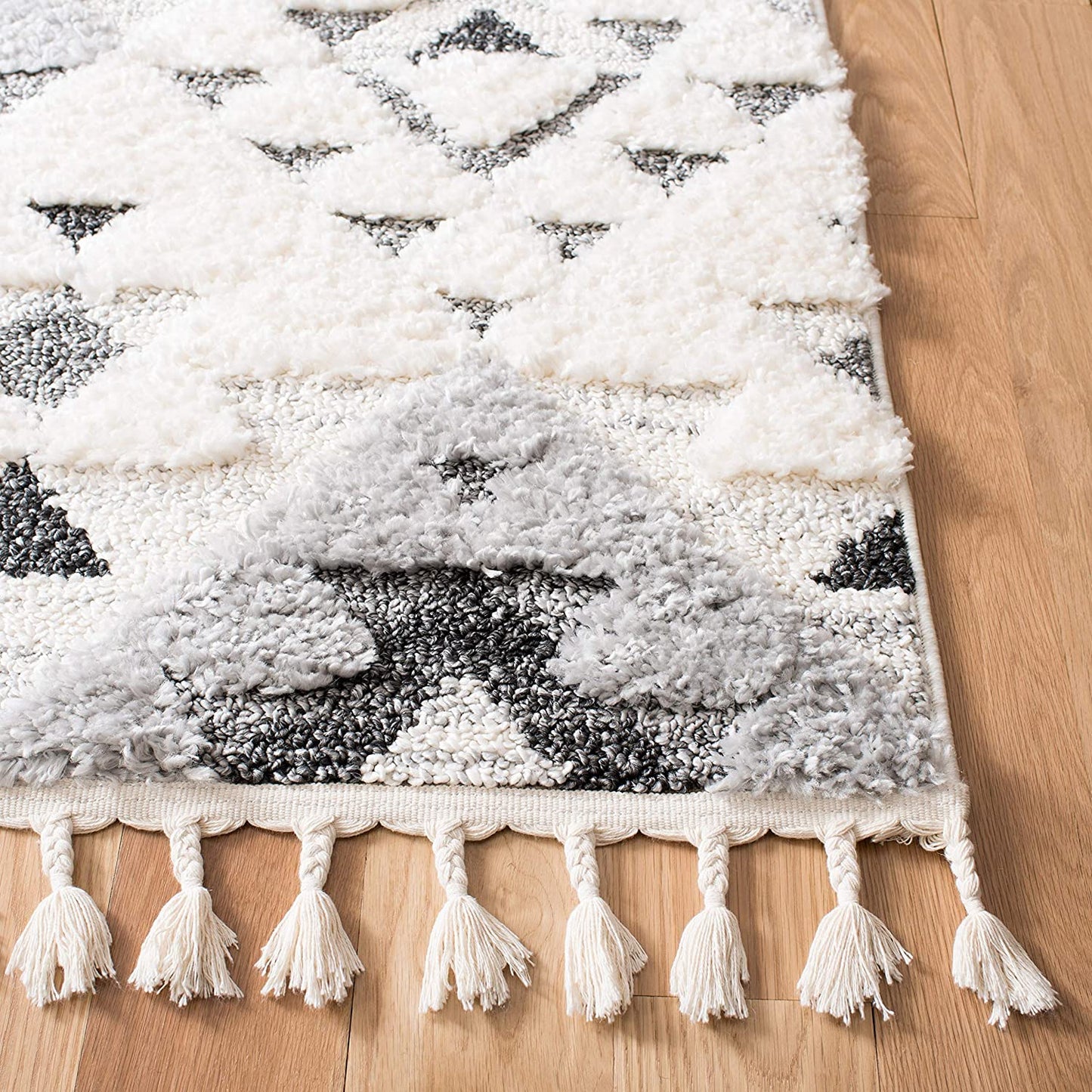 Moroccan Tassel Shag shag Area Rug Ivory / Grey