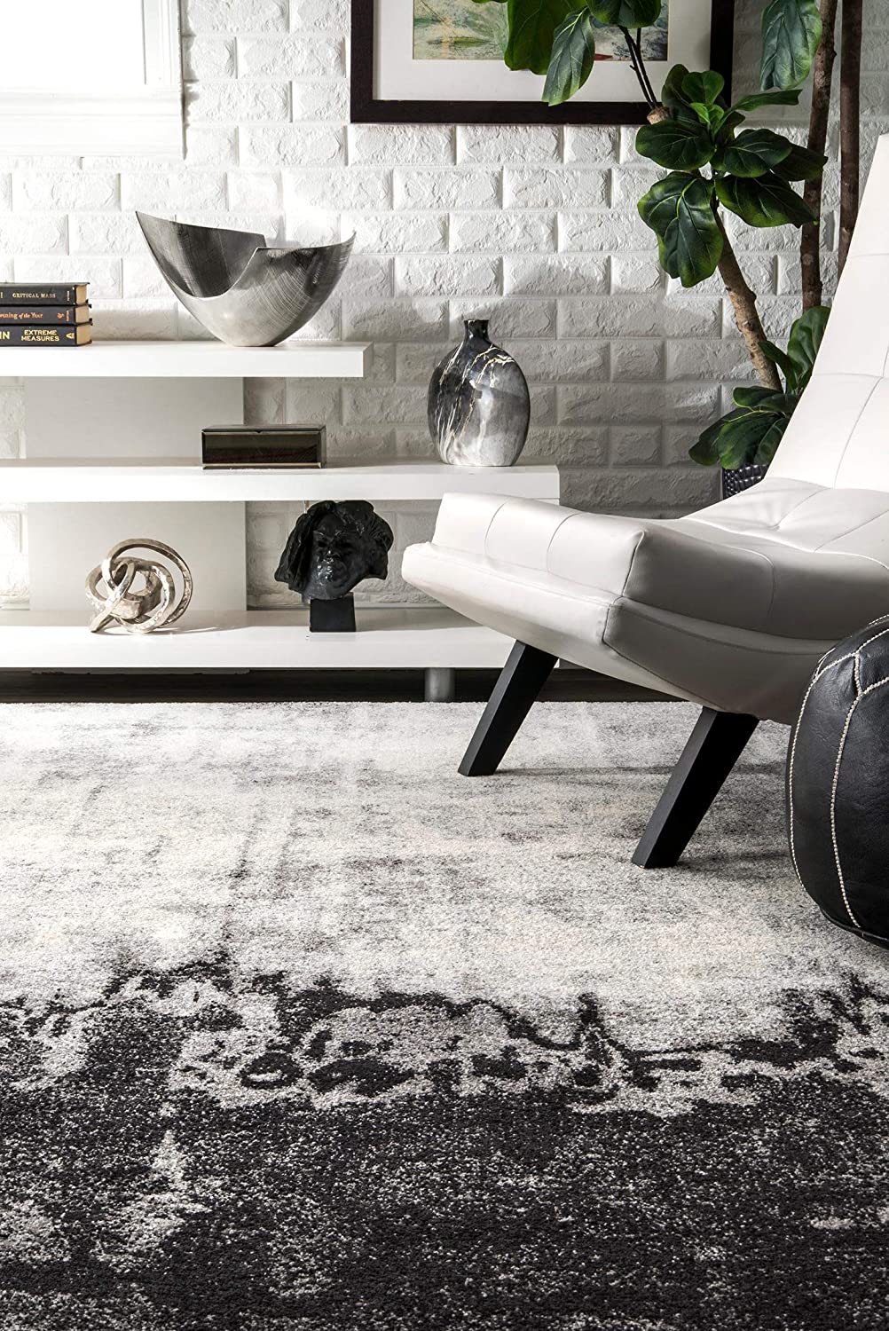 Contemporary Abstract Area Black Grey Soft Rug