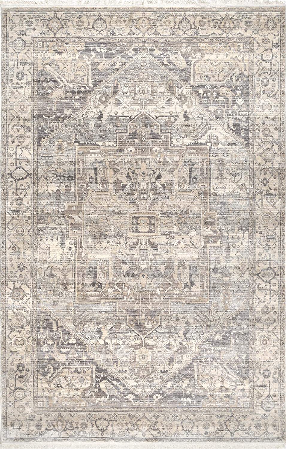 Ethel Medallion Fringe Area Rug, Sliver