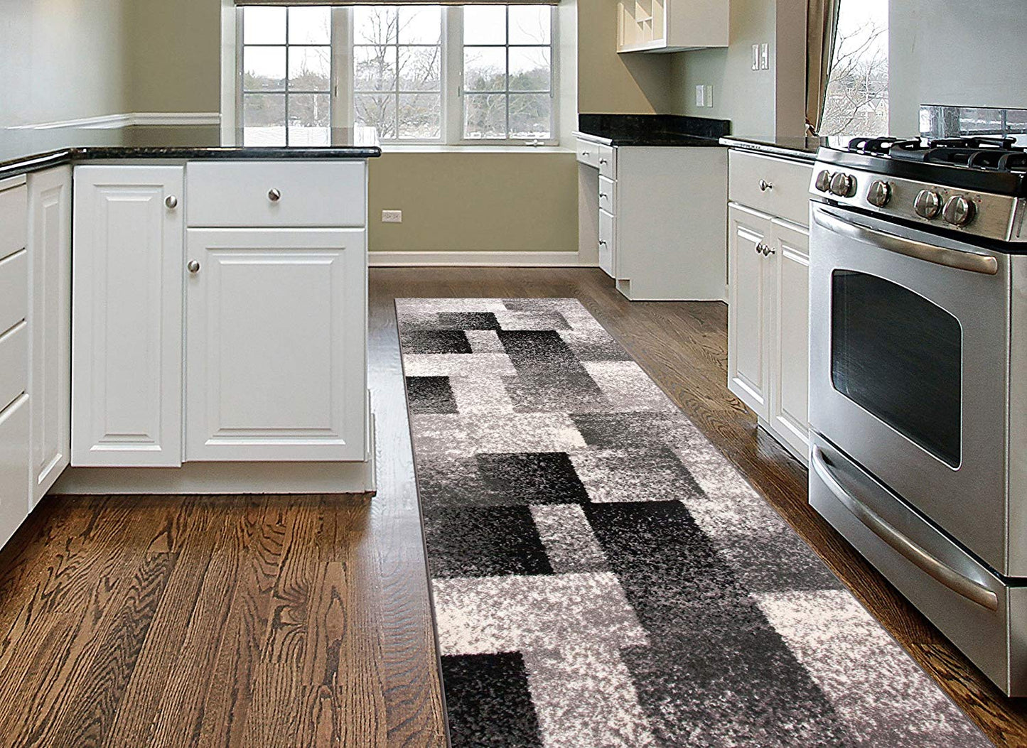 Geometric Gray Box Pattern Area Rugs