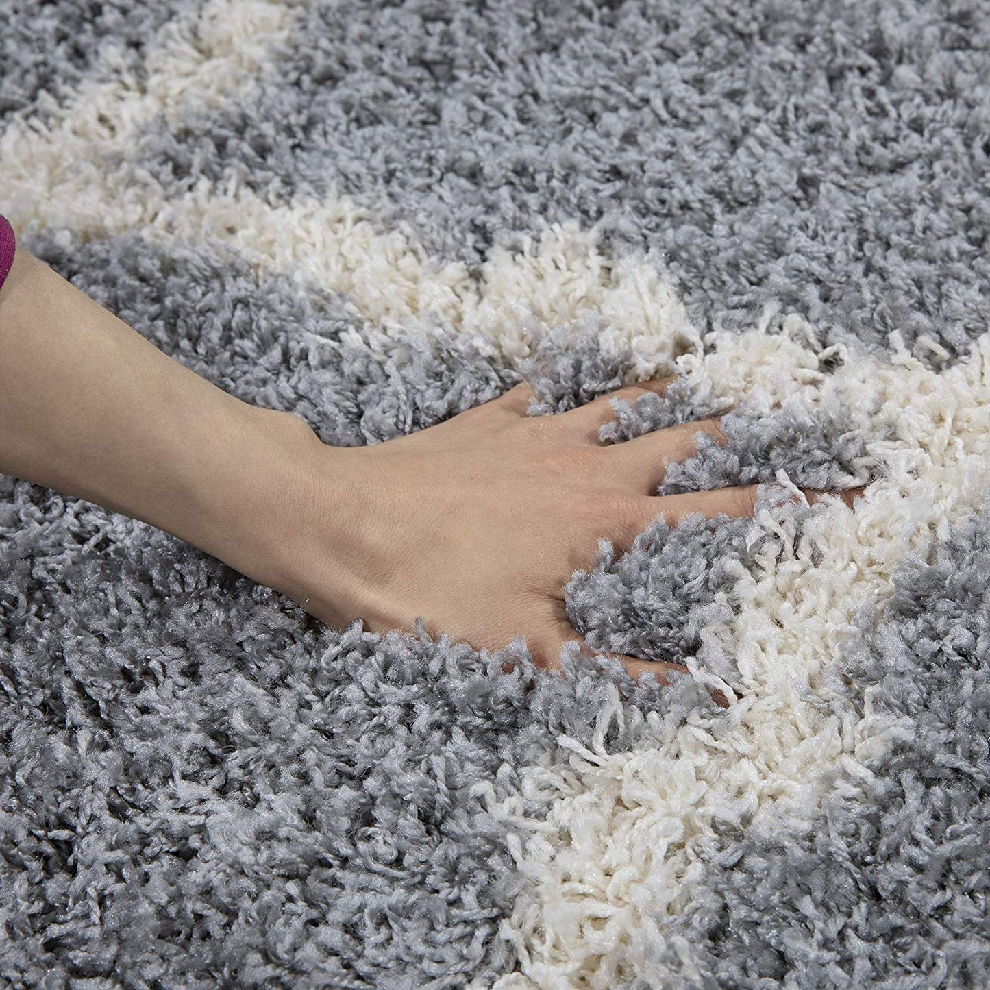 Gray Soft White Shag Trellis Area Rugs