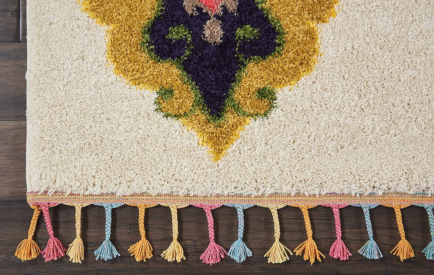 Moroccan Casbah Plush Ivory/Multicolor Shag Area Rug