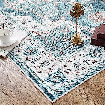 Indoor Floor Print Distressed Carpet Gray Multi Thin Area Rug