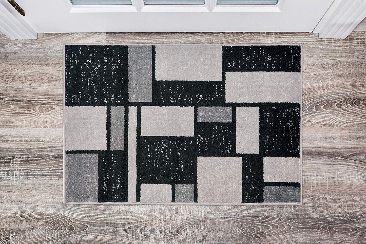Gray/Grey Black Abstract Area Rug
