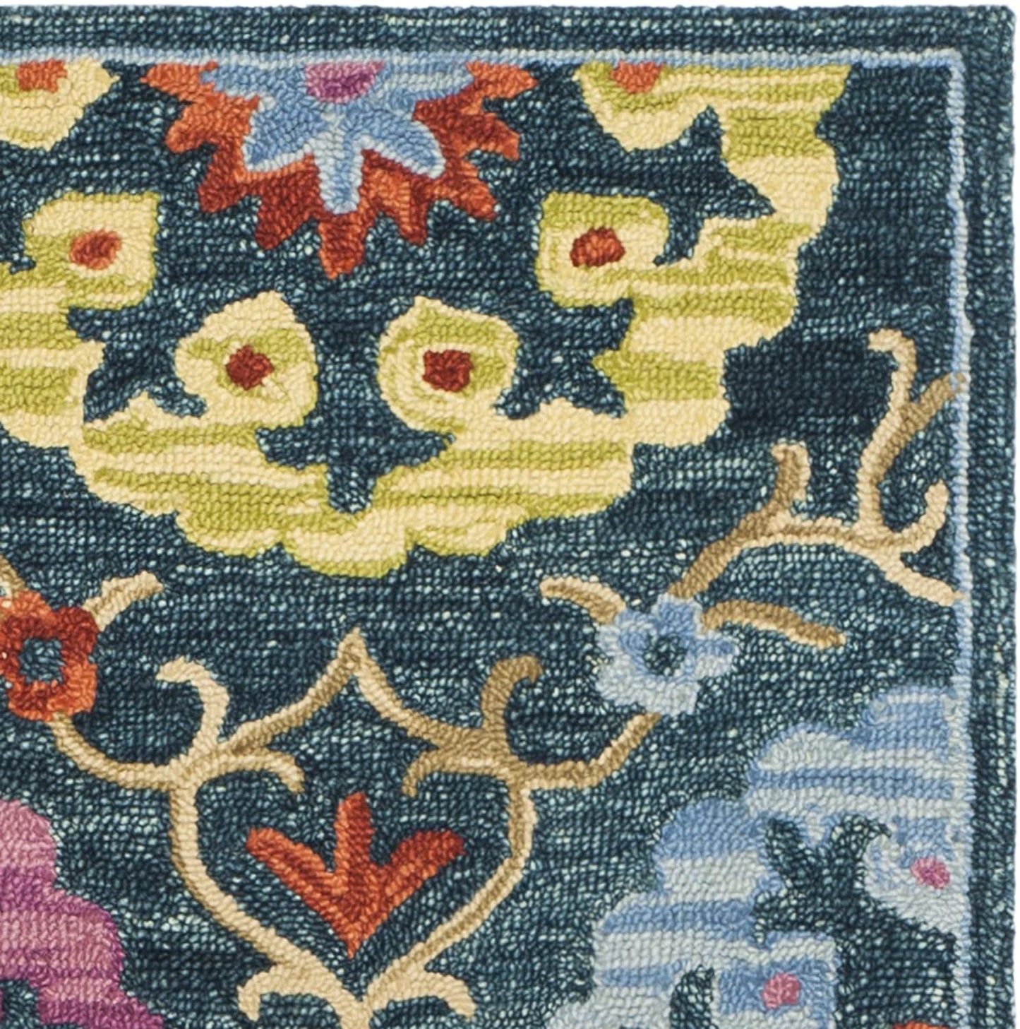 Hand-Hooked Boho Premium Wool Soft Area Rug Blue / Multi