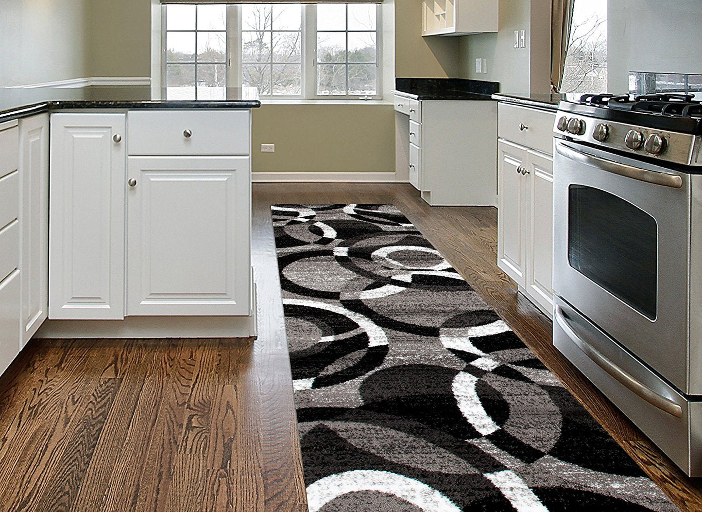 Gray Black White Circles Area Rug