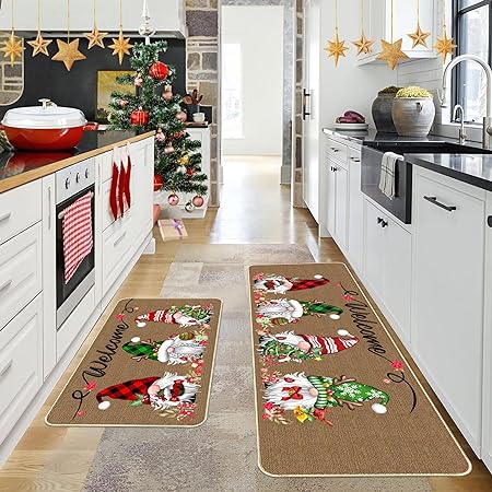 Set of 2 Waterproof Non-Slip Welcome Floor Mat Low-Profile Holiday Home Bathroom Decoration (17x29 17x47 Inch) (Pattern-01)