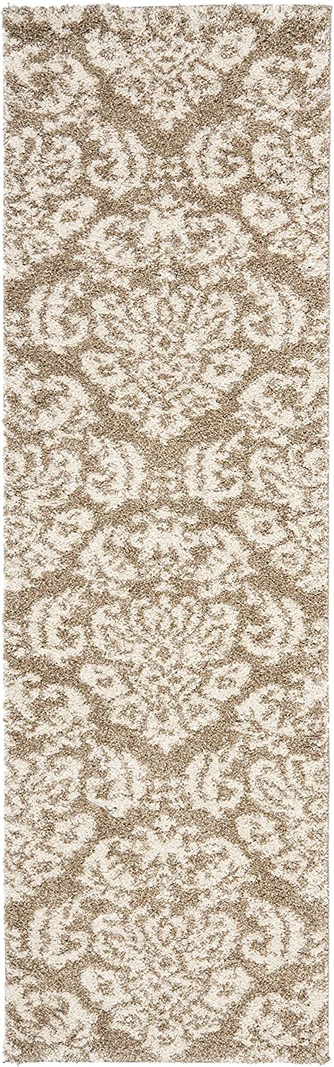 Damask Plush 1.2-inch Thick Area Shag Rug, Beige / Cream