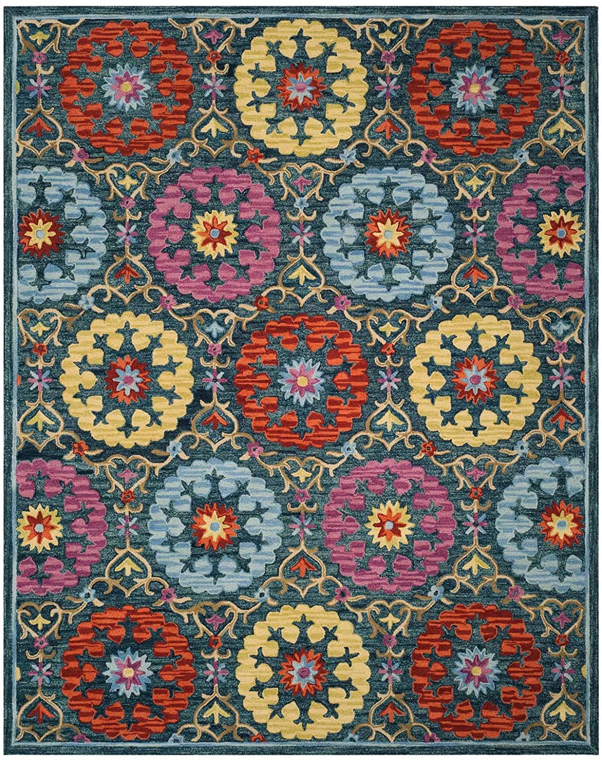 Hand-Hooked Boho Premium Wool Soft Area Rug Blue / Multi